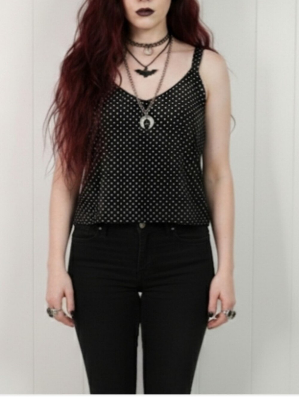 Ricki's Black Velour Silver Polka Dot Sleeveless Stretch Top Dressy Fancy Sexy